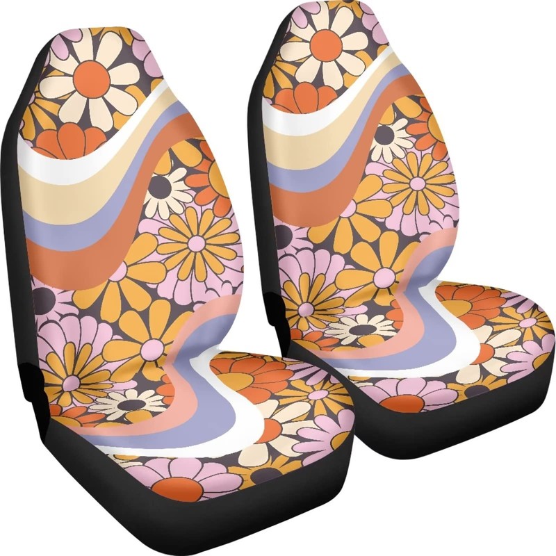 Drydeepin 70s 80s Groovy Hippie Daisy Wavy Swirl Pattern Car