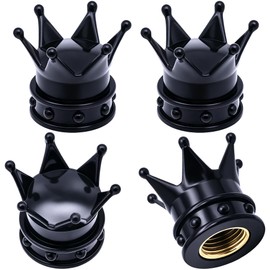 MEAJOO 4PCS Crown Tire Valve Stem Caps, with O Rubber Ring, Tire Air Valve Cap Plastic with Brass Core, Universal Cars, SUV, Trucks, Bikes, Motorcycles, Bicycles (Black)