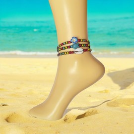 LAVIP Anklet or Bracelet Shell Turtle Hawaiian Plumeria Flower Hemp Bracelet Ankle Rasta plaided hippie Ankle bracelet Hawaiian Sea Turtle Ankle Bracelet (Brown)