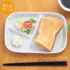 Divider Plate, Polka Dot Lunch Plate (Polka Dot), Set of 2, Width 8.8 x Height 5.8 x 0.9 inches (22.4 x 14.9 x 2.3 cm), 14.1 oz (400 g), Setoyaki Tableware, One Plate (Green)