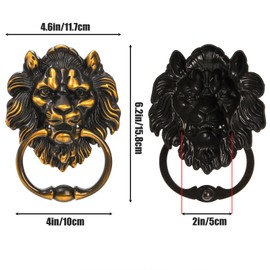 YOUEON 2 Pcs Lion Head Door Knocker, 6 Inch Decorative Door & Gate Knocker with Mounting Screws, Antique Brass Door Knocker for Front Door, Cabinet