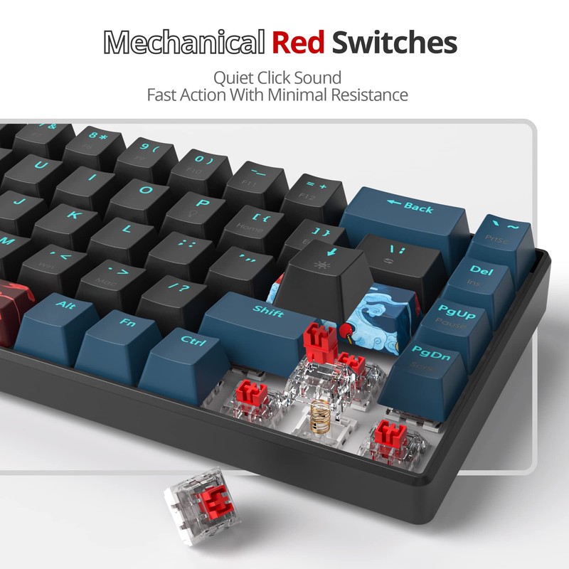 Mosptnspg Protable 60% Percent Gaming Keyboard Mechanical, Mini Compact Backlit