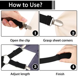 saerryor 2 Pack Bed Sheet Clips, Heavy Duty Bed Sheet Straps with Clips & Adjustable Ring Straps, Fitted Sheet Clips for Mattresses Corners(Black)