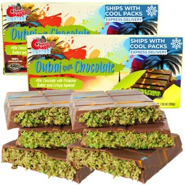 Luxury Dubai-Style Chocolate Bar 200g (Pack of 2), Rich & Exotic Gourmet Milk Chocolate, with Pistachio Butter Cream & Shredded Knafeh Crunchy Kadayif (Kataifi), Premium Gift or Personal Indulgence 7.05 Oz. Comes with 2 ice packs for safe delivery.