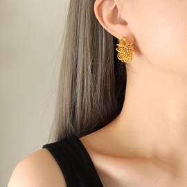 Chunky Gold Geometric Hoop Earrings for Women,Dainty Irregular Twisted Rope Circle Statement Earrings Trendy Wire Wrap Drop Dangle Earrings Gift (Gold)