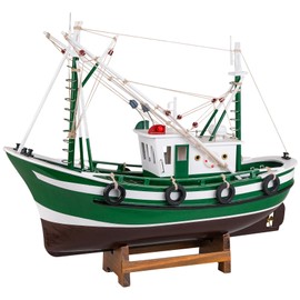 SAILINGSTORY Wooden Fishing Boat Model Ship Model Decor Green
