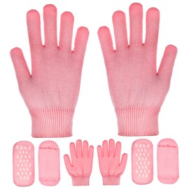 WOONEKY 2 Pairs Spa Moisturizing Socks Gloves Thermal Ankle Socks Overnight Gloves Foot Skin Care Hand Skin Care