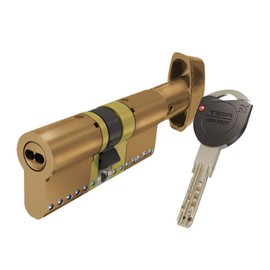 Tesa Assa Abloy Cilindro TESA perfil Euro botón de 35Bx35 leva R15, acabado latón. 5 llaves, TK1B3535L, high security cylinder, TK100, double coupling, long cam, brass, 35 x 35 mm