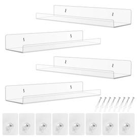 Trukafie Wall Shelf, Wall Shelf, No Drilling, Acrylic Floating Shelf, No Drilling Required, for Bathroom, Living Room and Bedroom, Spice Rack, Bookcase, Industrial Decoration, Photo Frame (4)