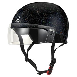 Triple Eight The Certified Sweatsaver Helmet with Visor for Roller Derby, Skateboarding and BMX, Black Glitter, L/XL