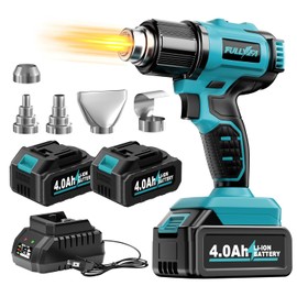 FULLYEA Heat Gun Cordless, Portable Hot Air Gun Kit with 5 Nozzles, Max 550℃/1022℉, Soldering Heat Gun with 2*4.0Ah Battery & Charger, Cordless Heating Gun for Shrink Tubing, Vinyl Wrap, Craft (Blue)