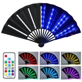 Roowest Rave Party LED Hand Fan Light Up Folding Glowing Handheld Fan with Remote Control for Stage Performance Props, Birthday Festival, Dance, Wedding, Night, Bar, Club