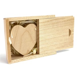USB Stick Heart 32 GB USB 3.0 with Gift Box, TATMOHIK Wooden USB Stick Gift Flash Drive with Wooden Box for Photo Album Engagement Love Wedding Birthday Data Storage Gift Idea (Maple, 32GB)
