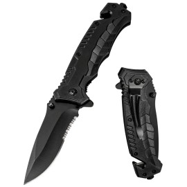 Custom Tactical Hunting Pocket Knife Outdoor 420j2 Stainless Steel Knives Wholesale Survival Serrated Folding Knifecolor: BK-Y, blade length: 99mm, blade width: 30mm, type: Pocket Knife