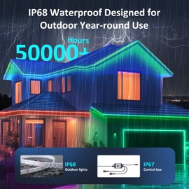 aiicrgb 200FT Outdoor RGB LED Strip Lights, IP65 Music Sync Led Lights with App Control and Remote,Color Changing Waterproof Led Rope Lights for Outdoor, Balcony, Roof, Garden, Stairs