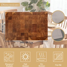 Brown Plaid Set of 6 Placemats,Wooden Board Washable Linen Table Mats for Dining Table,Non-Slip Heat Resistant Place Mats for Kitchen,Party or Outdoor Use 12"x18"
