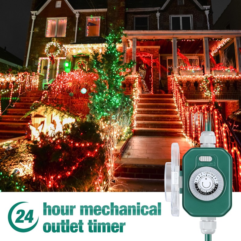 Feekoon 30 Ft Outdoor Extension Cord with Outlet Timer, Evenly