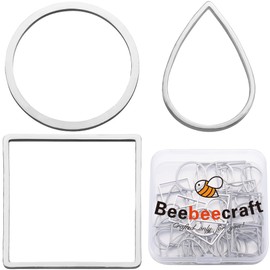 Beebeecraft 48Pcs 3 Styles Linking Ring for Jewelry Making Round Square Teardrop Open Bezels Linking Rings 304 Stainless Steel Earring Hoop for DIY Earring Necklace Craft