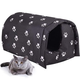 Outdoor Feral Stray Cat House,Outdoor Cat Shelter House,Waterproof Rainproof Foldable Cotton Filled Thicken Stray Feral Cats Tent Home Keep Warm Outdoor Indoor (M - Suitable for Two Cats)