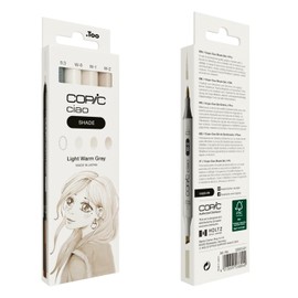 Copic Ciao Shade Set Light Warm Grey, 3 Twin Markers with One Medium and One Brush Tip, Includes Multiliner Warm Grey 0.3 mm