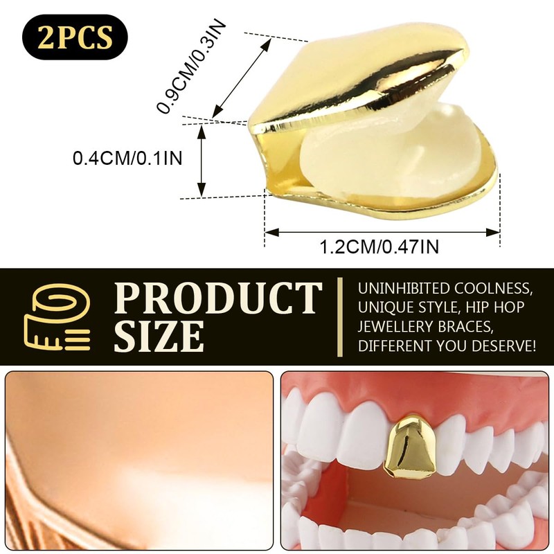 ZJIVQO 2Pcs Solid Hip Hop Teeth Plain Single Tooth Fangs