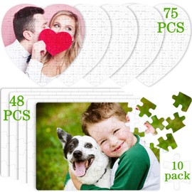10 Sets Blank Sublimation Puzzle Jigsaw for Kids Rectangle Heart Shaped White DIY Custom Puzzle Heat Press Thermal Transfer Puzzle Pearl Puzzle Blank Puzzle (A5-48 Rectangle and 75-Heart Shaped)