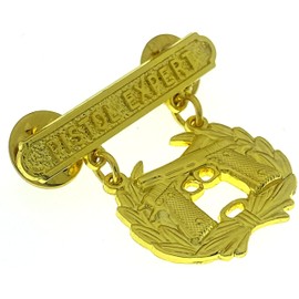 US ARMY Marine Corps PISTOL QUALIFICATION EXPERT Shooting Badge Pin Gold Plated 1.50"