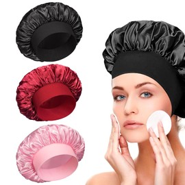 Satin Hood and Hair Cap Bonnets, Pack of 3 Night Sleep Hats, Satin Cap, Satin Headwear for Night Sleep, Soft Wide Elastic Band, Silk Bonnets Women