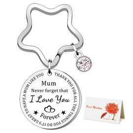 Bifarde Star-Shaped Key Ring for Mom - 'Mum Never Forget That I Love You Forever' - Stylish Stainless Steel Keychain, Gift for Mother’s Day, Birthday, Christmas, Anniversary, Valentine’s Day (Silver)
