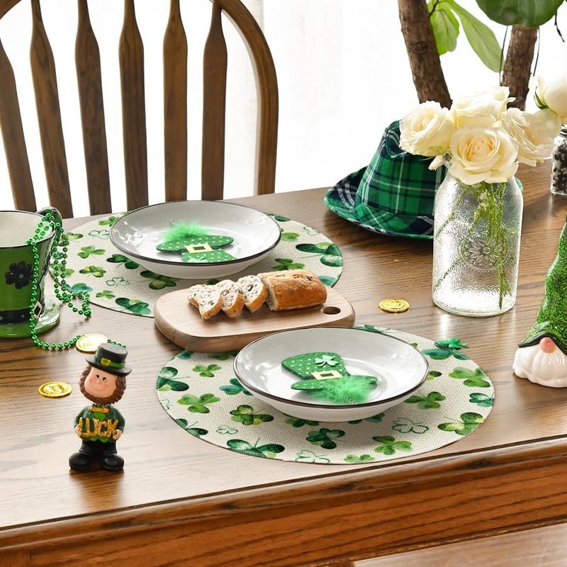 Artoid Mode Lucky Shamrock St. Patrick's Day Round Placemats Set