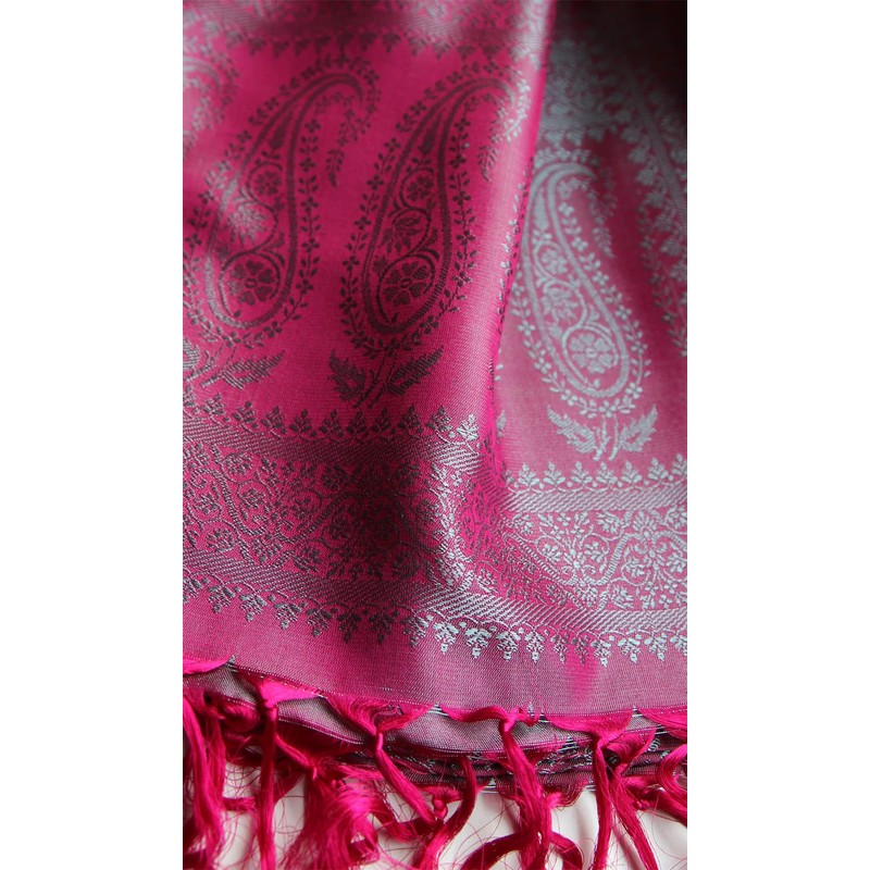 Maharanis Handwoven Jacquard Silk Scarf 100% Silk Purple/Silver, purple