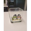 Winter Penguin Couple Glass Square Candle Holder Seasonal Home Decor