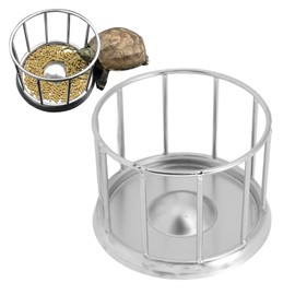 SHYEKYO Reptile Stainless Steel Food Dish,Evenly Scatter Column Design Tortoise Feeding Basin,Round Railing Shape Tortoise Dish Water Tray,Pet Supplies for Home, Pet Store,