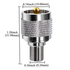 TUOLNK - Adaptador coaxial tipo F hembra a PL-259 macho, 2 unidades, cobre puro, 50 ohm, baja pérdida, microondas, TV, inalámbrico