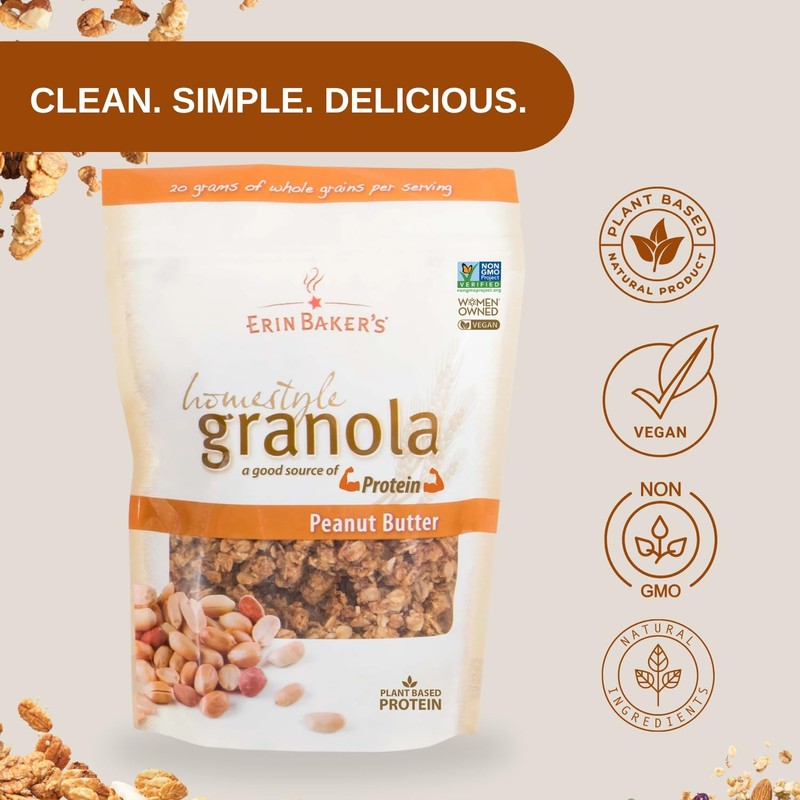 Erin Baker's Homestyle Granola Cereal with Ancient Grains, Peanut Butter