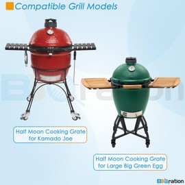 BBQration18 Half Moon Cooking Grate & KJ-XR Rack for Kamado Joe Classic, Large Big Green Egg, Stainless Steel Half Moon Cooking Grate Kit Replacement Parts for Kamado Joe KJ-HCG