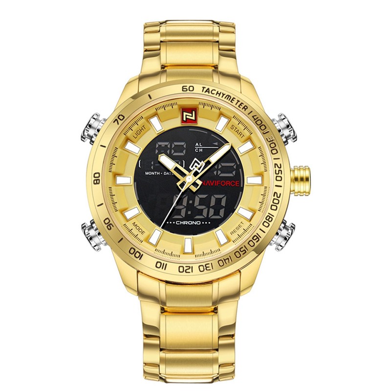 NAVIFORCE Men Sport Outdoor Waterproof Electronic Movement Analog Wristwatch (Gold)