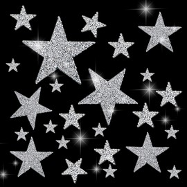 24PCS Iron on Stars, 5 Sizes Iron on Stars for Clothes Rhinestone DIY Accessory for Clothing Jeans Bags Hats Repair Decoration