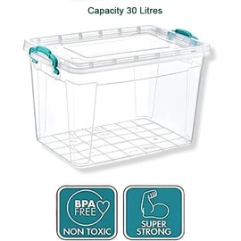 Best House | Plastic Storage Box with Clips & Lid | 30 Litres | Pack of 1 | L 49cm x W 33cm x H 30 cm | Rectangle | Stackable Clear Durable Multipurpose Office Home Kitchen Tools (MEDIUM Size)