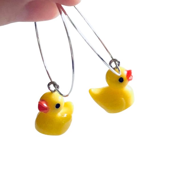 Rubber Duckie Silver Hoop Earrings Ducks Cute Silver Hoops Animal