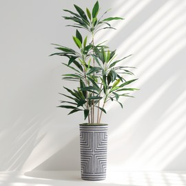 SIGNWIN Artificial Tree in Modern Geometric Pattern Planter, Fake Dracaena Tree Silk Tree for Indoor and Outdoor Home Decoration - 66" Overall Tall (Plant Pot Plus Tree)