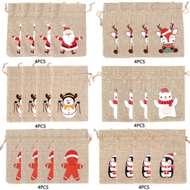 DIYDEC 24PCS Christmas Burlap Bags, Xmas Jute Line Candy Burlap Bags Pouch with Drawstring for Christmas Party Supplies