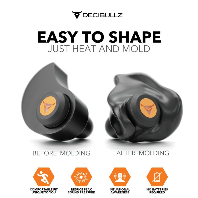 Decibullz Percussive Moldable Earplugs for Hunting & Shooting, Gun Range