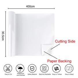Relota Plotter Film Textile White with Tweezers, Vinyl Film Plotter 30.5 cm x 4 m Made of High-Quality PVC Material, Plotter Flex Film for T-Shirt, Hat, Clothing or Other Fabrics, Iron-On Film