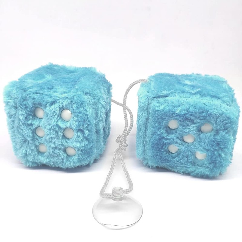 Fuzzy Plush Dice for Car Mirror, Pair of Retro 3”