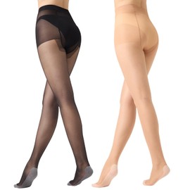 Aaronano 2 Pairs Anti-Slip Sheer Tights for Women, Ultra Thin Stocking, 10Denier Reinforced Pantyhose High Waist Stockings