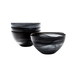 Vikko Soup Bowl, Set of 4 Black Alabaster Bowls, 6" Bowl with Marbelized, Swirl Design, Large 32 Ounce Capacity, Dishwasher Safe