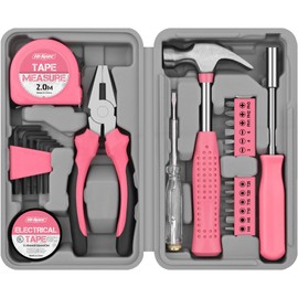 Hi-Spec 24-Piece Small Tool Box Filled with Hand Tools for Women - Pink Household Mini Tool Set with Small Hammer and Screwdriver Set - Ideal for Flatshare Room or On the Go