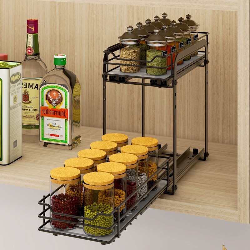 BOIVSHI Spice Rack Organizer for Cabinet, 2 Tier Pull Out