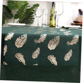 CIYODO Pattern Table Cloth Gold Stamping Cotton Linen Tablecloth for Home Dining Elegant Green Design Wrinkle Resistant Table Accessories